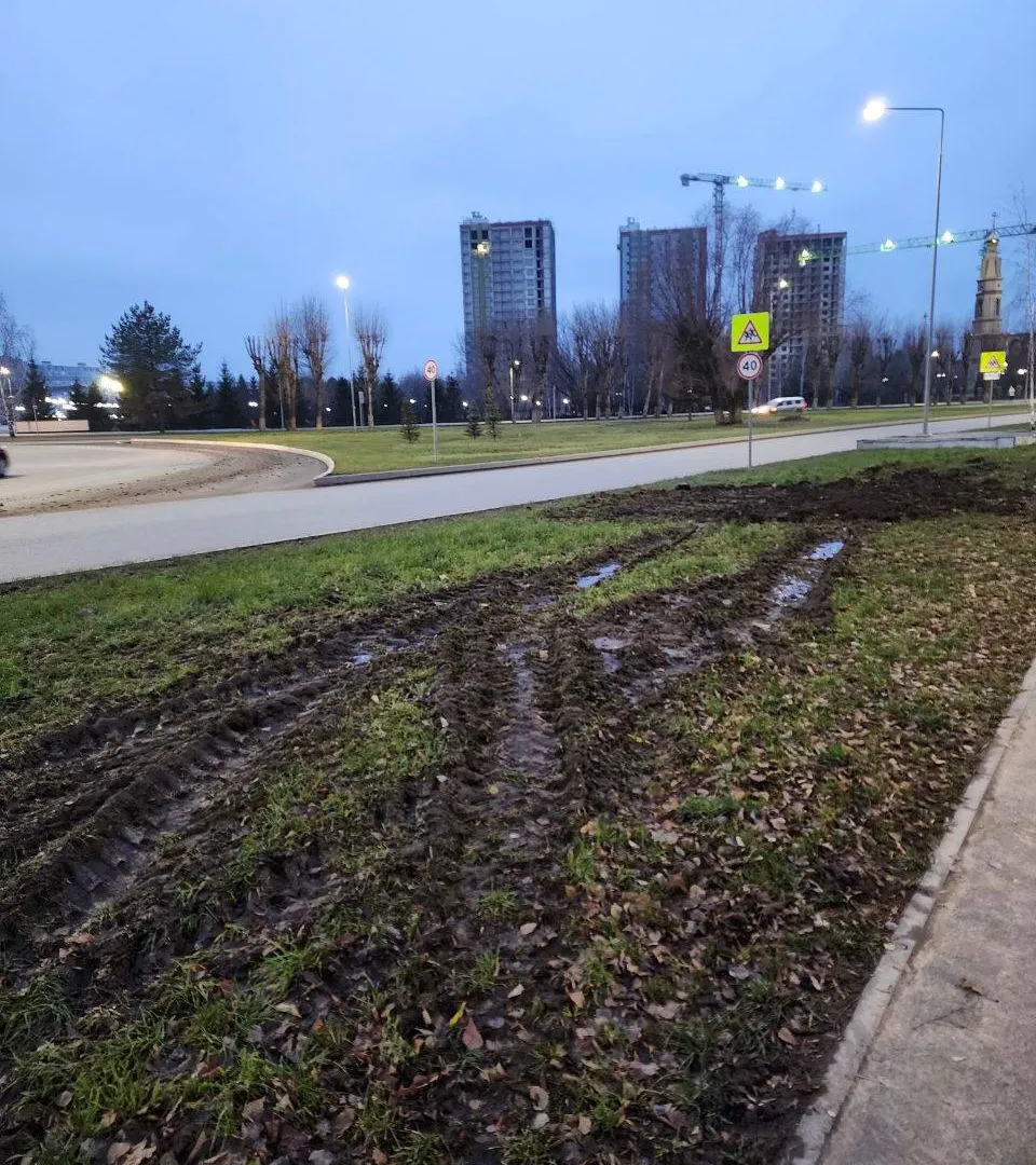 В Нижнекамске оштрафовали водителя за выезд на газон при проведении земляных работ