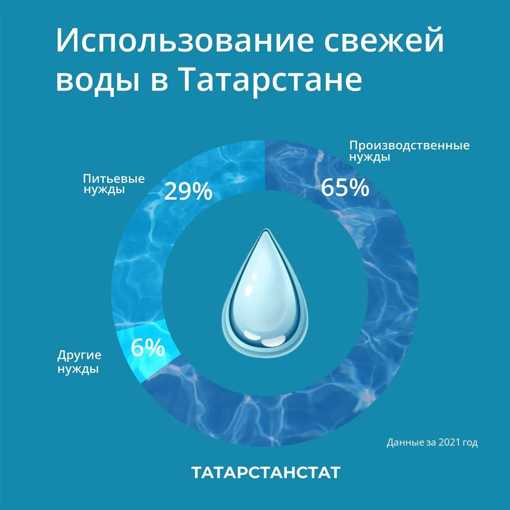 В Татарстане лишь 29 % всех водных ресурсов использует на хозяйственно-питьевые нужды